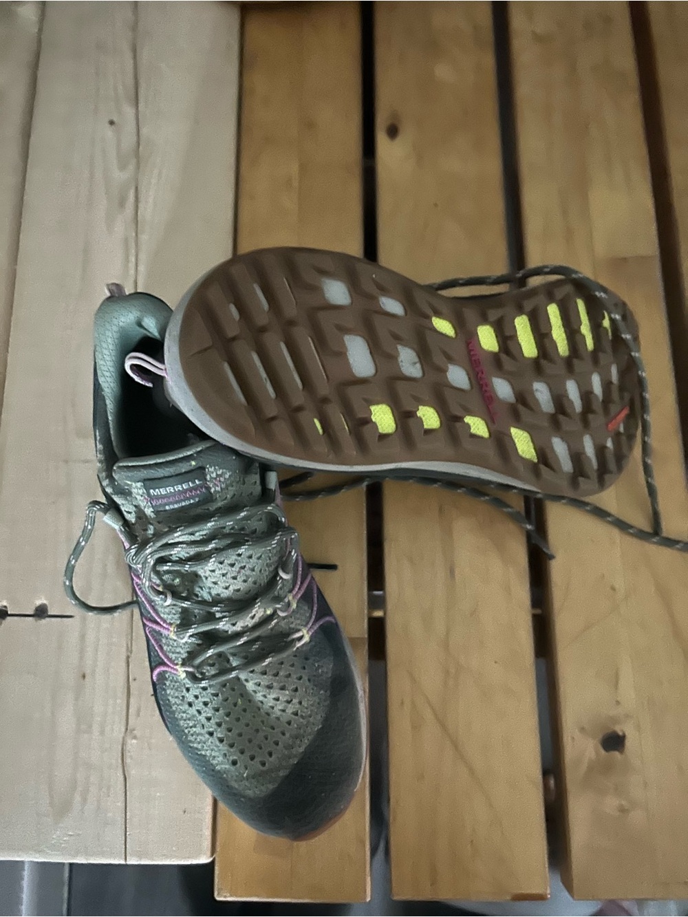 Merrell Olive Green and Pink Women's Trail Sneakers